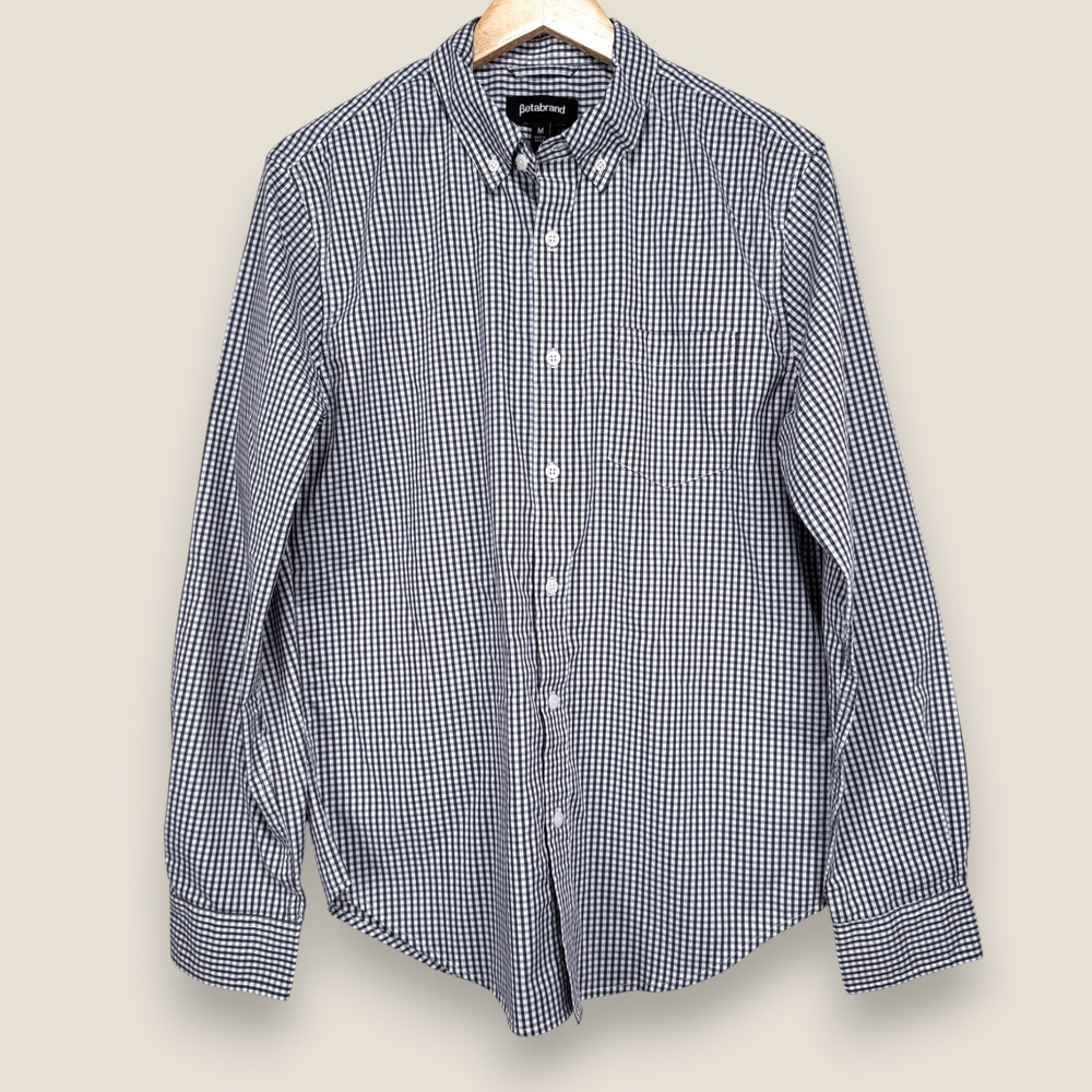 BetaBrand Button Down Shirt Men Medium‎ Blue White Gingham Check Cotton